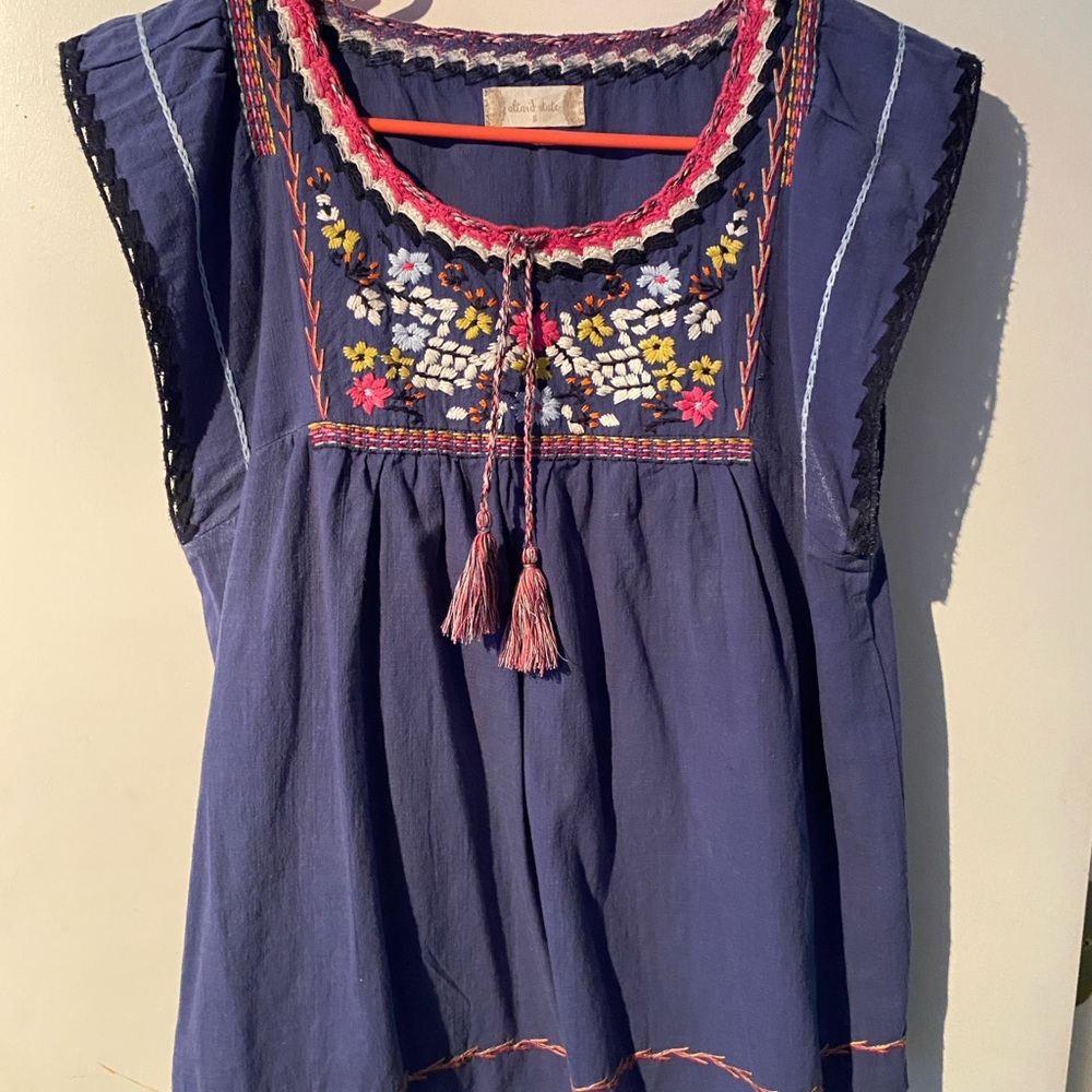 Embroidered Sleeveless Top with Tassels Alter’d State Size Small
